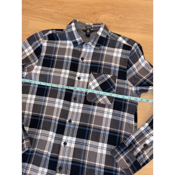Volcom modern fit blue & gray long sleeve flannel mens size medium - Picture 2 of 4